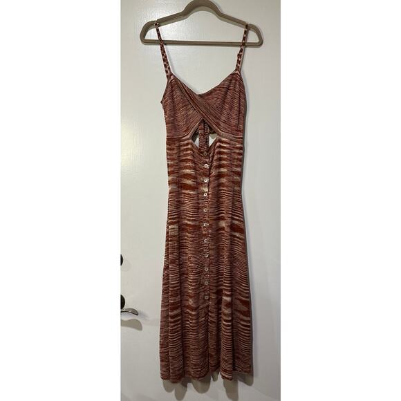 For Love & Lemons Isabella Midi Dress Brown Cream Size Med/Lg (XL) NWT Stretchy - Picture 2 of 16